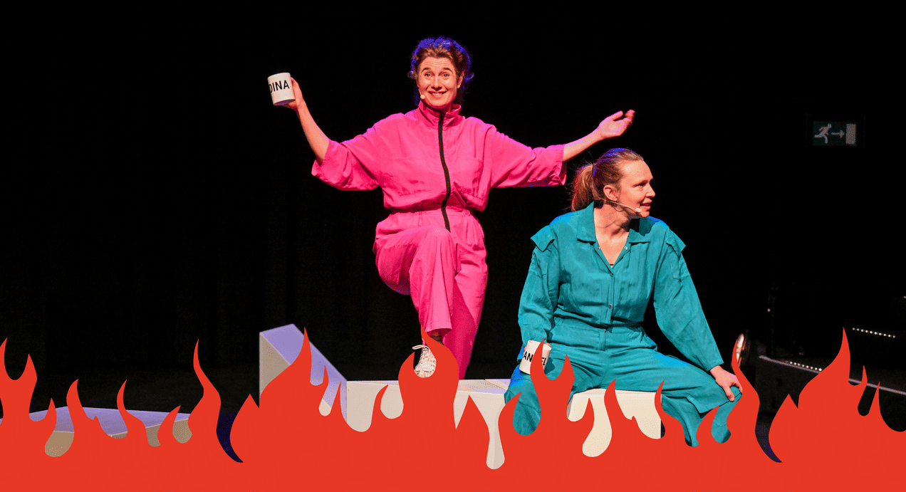 Acteurs Anne Gehring en Vera Ketelaars op het podium tijdens de voortselling VONK